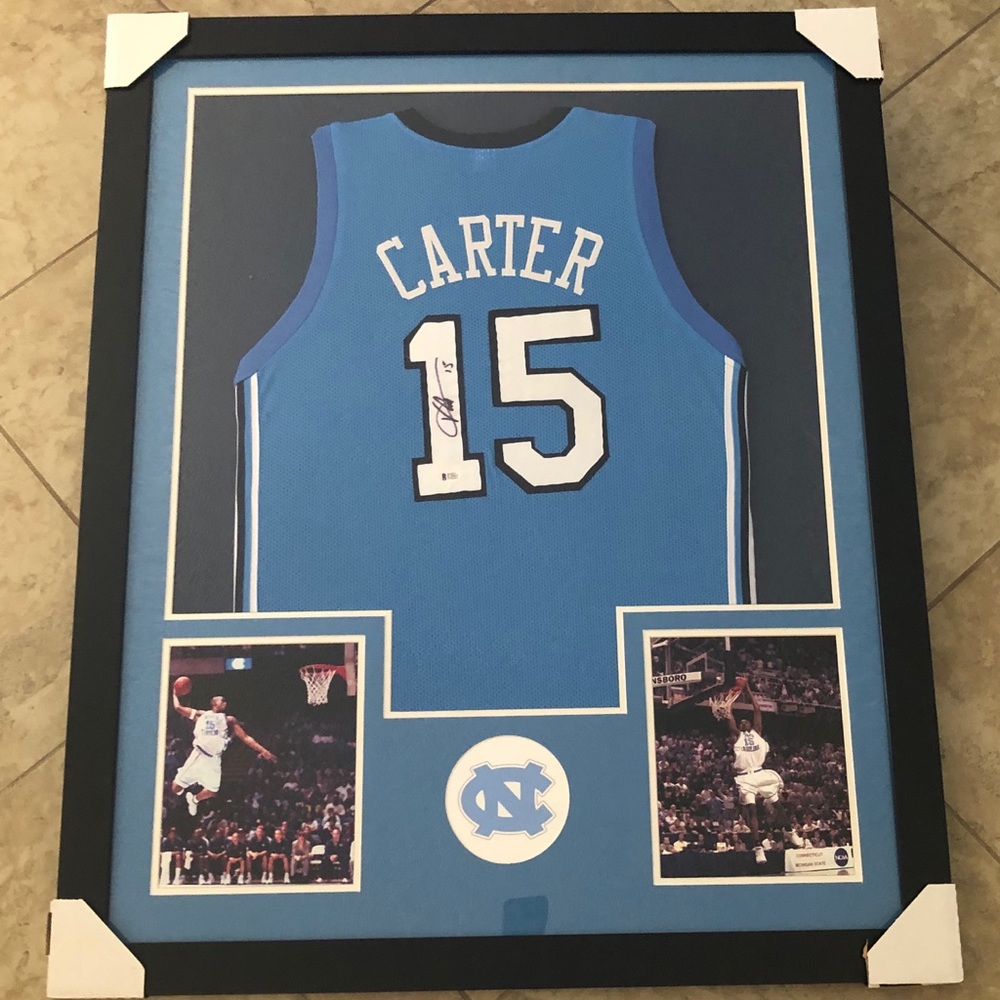 Vince Carter Signed 35x43 Custom Framed UNC Jersey